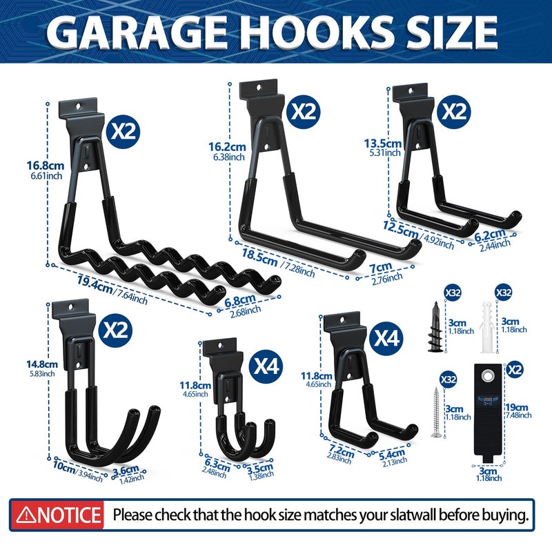 3H Slatwall Accessories 18 Pack,Slatwall Hooks & Hangers Multi Sizes,Slat Wall Heavy Duty for Space Saving Used as Proslat Accessories with Slatwall Panel(Black) - Image 2